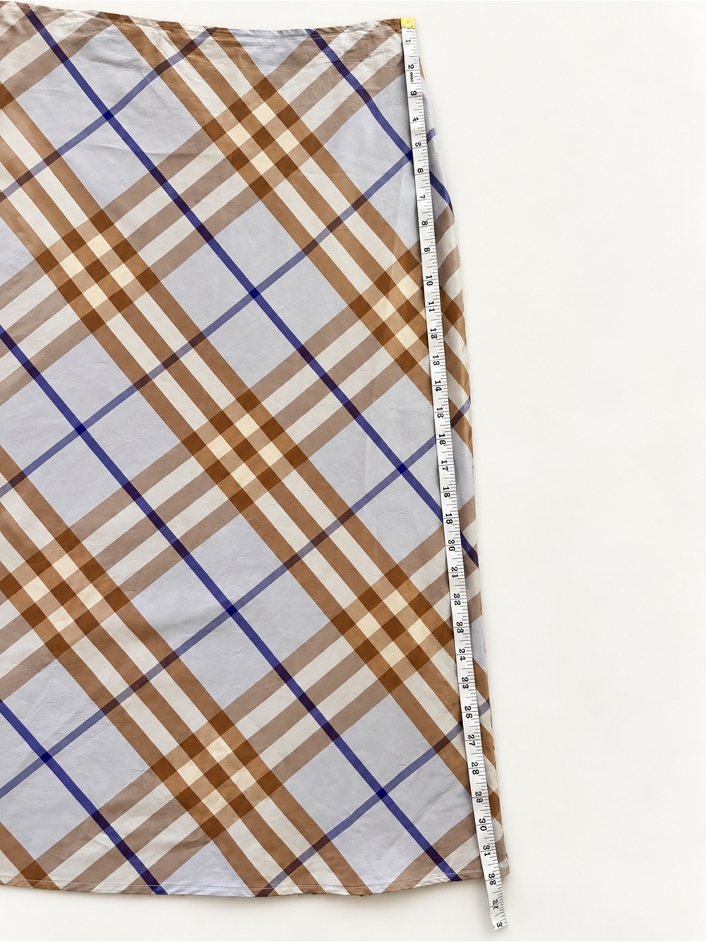 New Burberry Light Blue Plaid A-Line Skirt with Tan and Blue Stripes - Picture 3 of 6